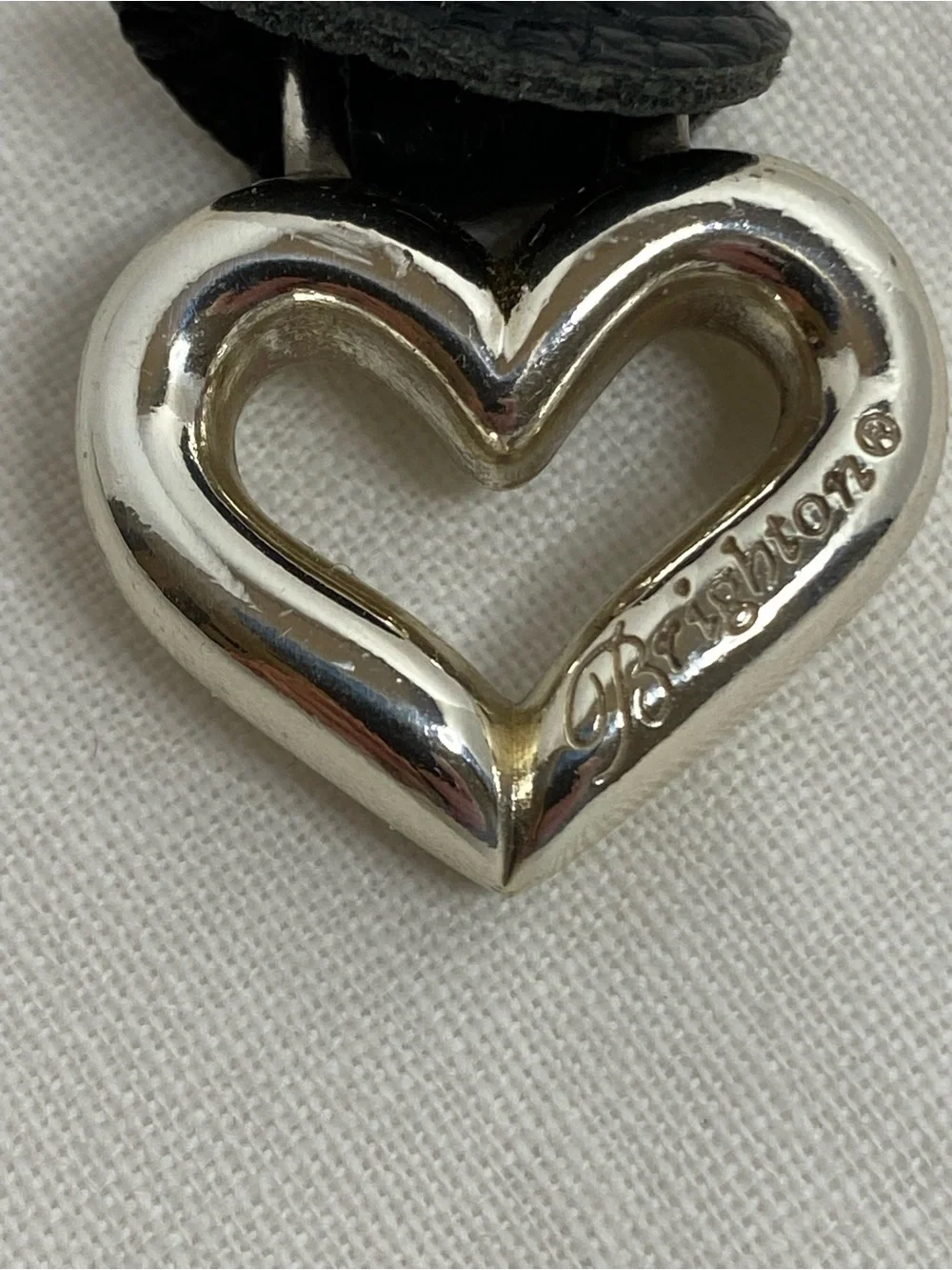Brighton Heart Key Chain Charm Fob Black Pebbled Leather Silver Tone